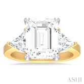 1 ctw Emerald Shape Trillion and Round Cut Diamond Semi Mount Engagement Ring in 14K yellow and White Gold